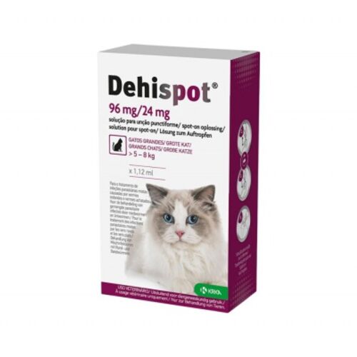 Dehispot 96 mg/24 mg rácsepegtető oldat nagytestű macskáknak, parazitaellenes kezelés macskáknak 5-8 kg, csomagolás - Bolha- és kullancsriasztó