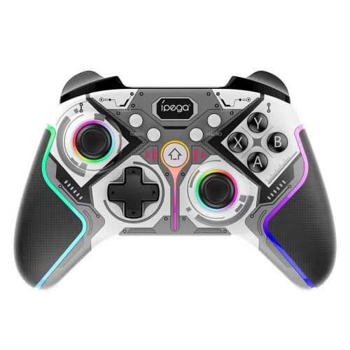 iPega 9666HH Bluetooth RGB játékvezérlő Android, iOS, PS3, PS4, PC, N-Switch készülékekhez, fehér, szürke és fekete színben, elölnézet - Ipega