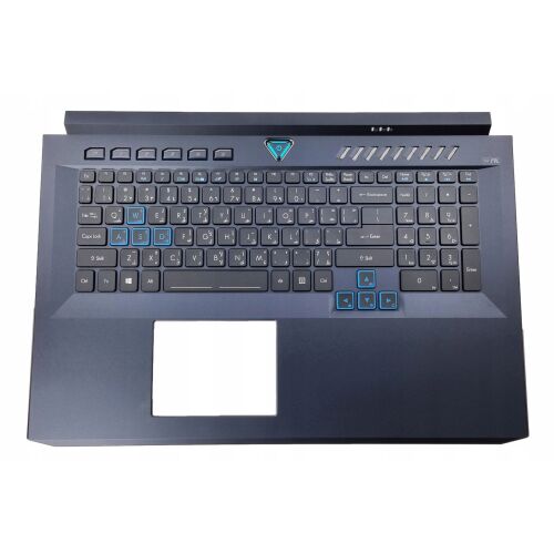Felső nézet a kék Acer Predator Helios 500 felső burkolatról beépített arab QWERTY háttérvilágítású billentyűzettel, amely alkalmas a 17,3 hüvelykes PH517-51 és PH517-61 modellekhez. - Laptop alkatrész