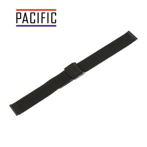 PACIFIC 20mm PVD fekete hálós óra karkötő 0,6mm szövésű és biztonsági kapoccsal 