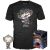 POP & Tee IT 2 Pennywise exkluzív M figurakészlet fekete pólóval, Funko Pop figurával és dobozzal fehér háttéren