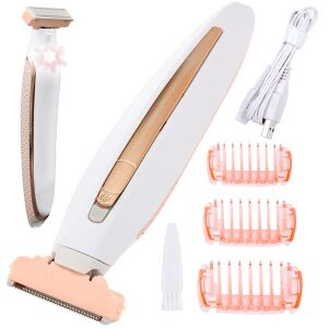 Elegáns LED Epilátor s vymeniteľnými hlavicami, USB nabíjacím káblom a čistiacou kefou v koláži. - Depilácia&Holenie