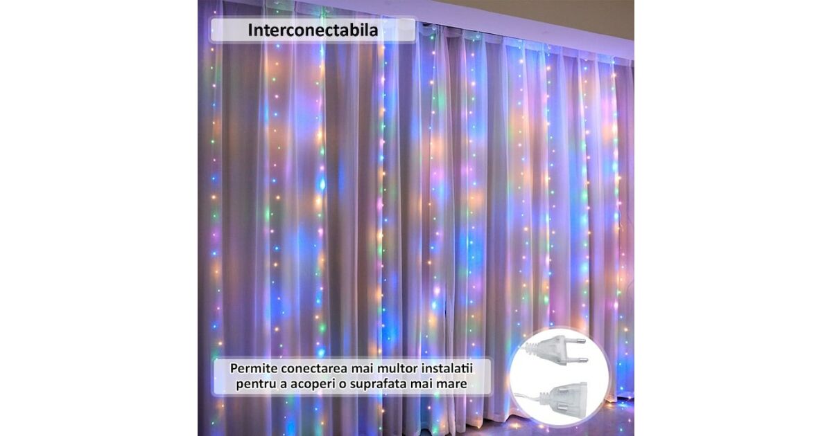 NEXTLY függöny típusú karácsonyi díszvilágítás, összekapcsolható, RGB LED-es világítás, 8 fényeffekt, beltéri használatra/ajtóra/ablakra/falra, konnektoros csatlakozás, 3x2 m, 151-14, többszínű 171786828