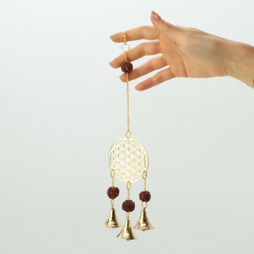 Indiai Harangjáték - Élet Virága ás Rudraksha, 3 Csengő - 6x27cm 171809113 - Kerti dekoráció