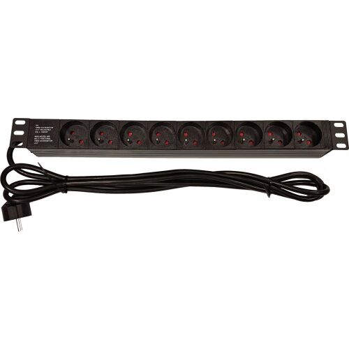 Elosztó panel 19" Lexi-Net 9x230V, kábel 3m, 1U 172088687 - Rack szekrény kiegészítő