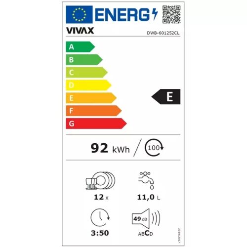 Vivax DWB-601252CL  programok száma: 5, beépíthető, 12 terítékes mosogatógép 172419145 - Mosogatógép