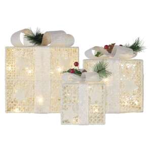 Set de 3 cutii cadou iluminate cu LED alb, decoratiuni de Crăciun