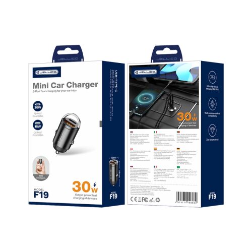 Jellico F19 Pd 30W-Os Autós Töltő Telefonokhoz 1Xusb-C És 1Xusb Qc3.0 Csatlakozókkal 172523700 - Autós töltő