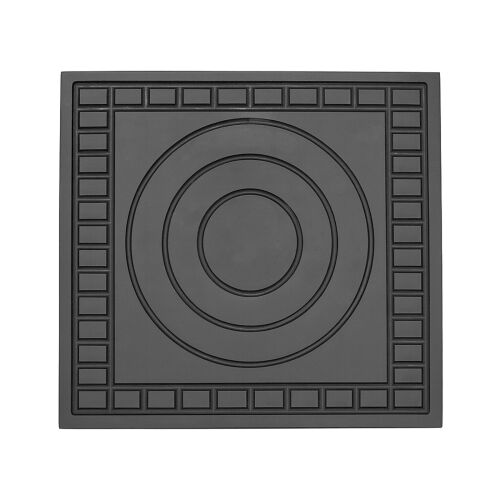 Felülnézeti kép egy 420x400 mm-es ÖNTÖTTVAS TŰZHELYLAP EGY FIX KARIKÁVAL öntöttvas tűzhelylapról, fix karikával, sötétszürke színben, fehér háttéren - Grillsütő kiegészítő