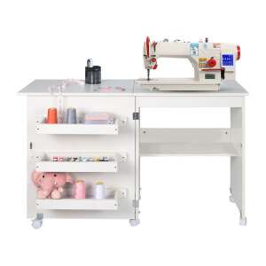 Timeless Tools Sewing Machine Table with Storage, White, Foldable, with Wheels - Furniture
