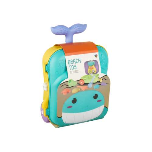 Homokozó és kádjáték bőröndben, walizka na zabawki plażowe w kształcie wieloryba z akcesoriami