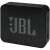 Angled view of JBL GO Essential black portable Bluetooth speaker