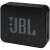 Angled view of JBL GO Essential black portable Bluetooth speaker