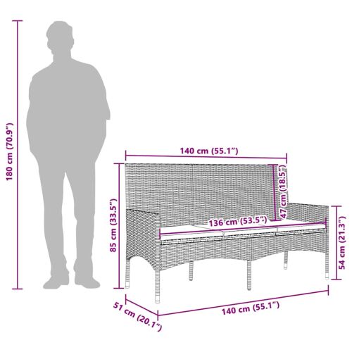 vidaXL 3 személyes polyrattan kerti pad párnákkal