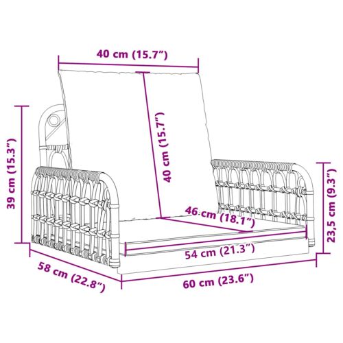 vidaXL polyrattan és acél hinta párnákkal 63x58x39 cm