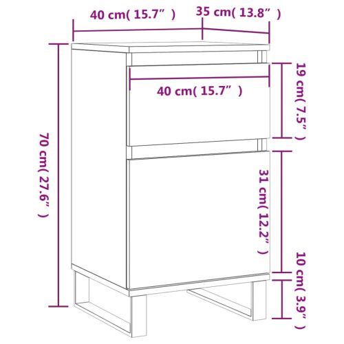 vidaXL fiókos szekrény, fehér, 40x35x70 cm, faalapú anyag 172955451 - Éjjeliszekrény