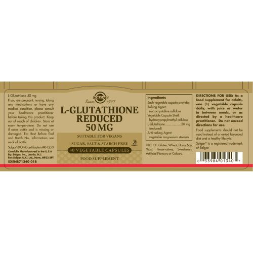 L-glutation redukált 50 mg 30 növényi kapszula 173003069 - Aminosav
