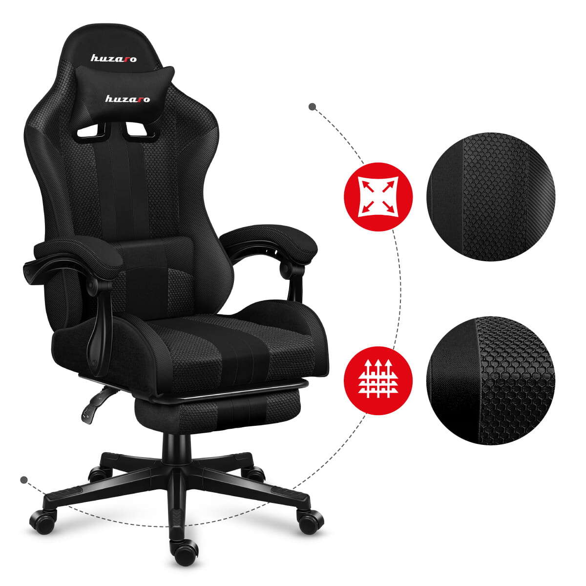 Huzaro Power 4.7 Carbon Mesh Gamer szék nyak- és derékpárnával + lábtart...