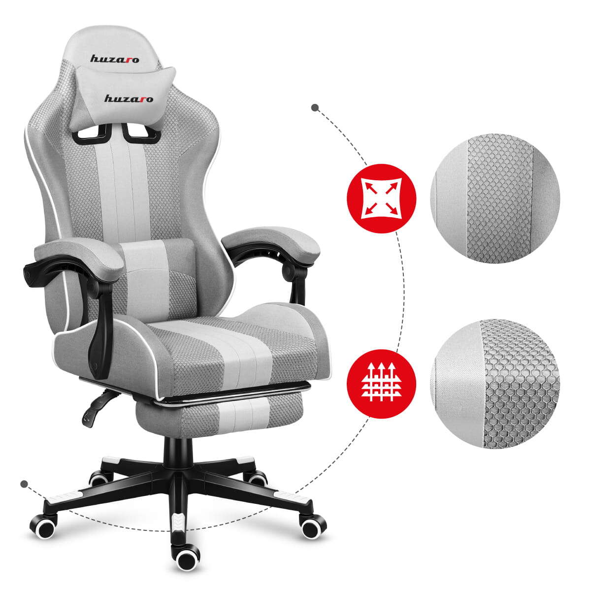 Huzaro power 4.7 white mesh gamer szék nyak- és derékpárnával + lábtartó...