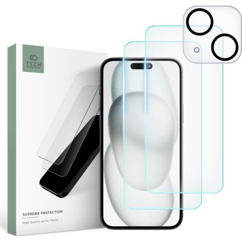 Tech-Protect Zestaw Tech-Protect Supreme Set na iPhone 15 2x szkło hartowane na wyświetlacz / szkło hartowane na aparat