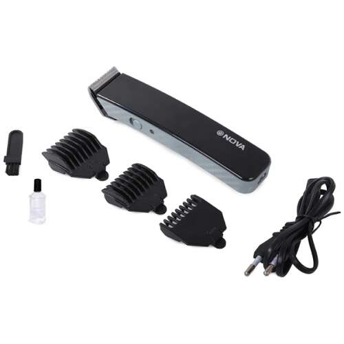 Trimmer profesional Nova cu accesorii, inclusiv 3 piepteni de tuns, perie de curățare, ulei și cablu de încărcare