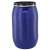 Blue plastic barrel with metal clasp, 220 liter capacity