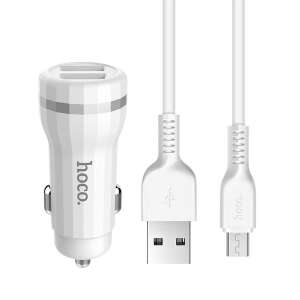 Hoco Z27 kettős USB autós töltő micro USB kábellel, fehér - Autós töltő