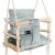 Close-up of 3-in-1 gray baby swing with wooden frame and safety belt