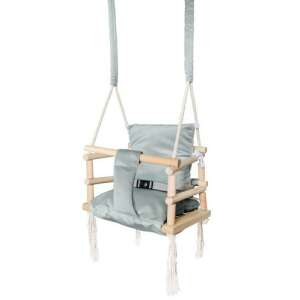 3-in-1 gray baby swing with wooden frame and safety belt - Indoor Baby Swing and High Chair