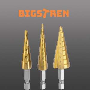 Step drill bit set, 3 pieces, 4-20mm, gold, for metal and plastic - Drill bit