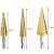 Step drill bit set, 3 pieces, 4-20mm, gold, for metal and plastic, with size information