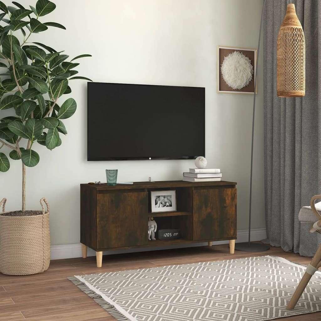 vidaXL füstös tölgyszínű TV-szekrény tömör falábakkal 103,5x35x50 cm