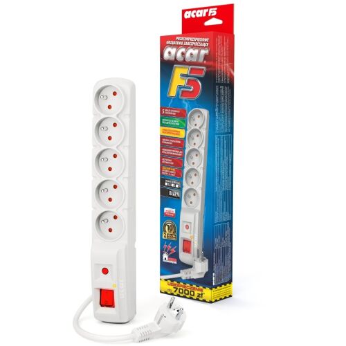Listwa zasilająca Acar Listwa surge protector F5 1,5m biały 173380528 - Villanyszerelés