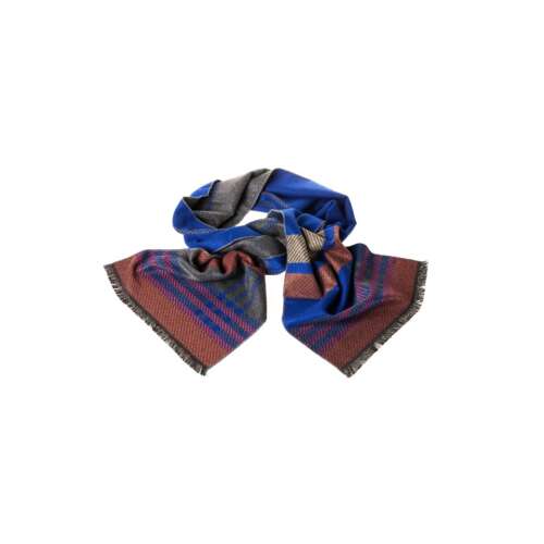 Eșarfă pentru bărbați cu dungi albastre, portocalii și gri