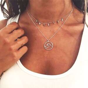 Hullám formájú ezüst nyaklánc, kétsoros, minimalista, stílusos, trendi - Női kiegészítő