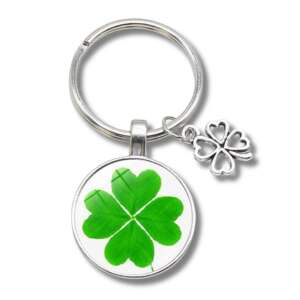 Négylevelű lóherés kulcstartó, szerencsehozó, ezüst, zöld, ajándék - Kulcstartó