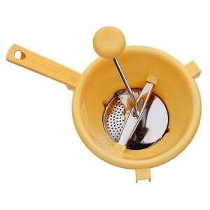 Sárga zöldségpasszírozó, Inoktiv, rozsdamentes acél szűrővel - Kézi passzírozó