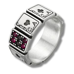 Klub Ász Gyűrű Piros és Fekete Drágakövekkel - Női ékszer