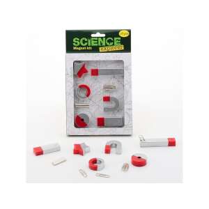 Science Explorer Magnet Set, 13 Stück, rote und silberne Magnete, Hufeisen, Stab, Stern, Ring, enthält Büroklammern und Metallstäbe - Wissenschaftliche und Entdeckerspiele