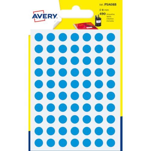 Avery Sobre 420 Etiquetas Redondas Azules. 8mm. Psa08b