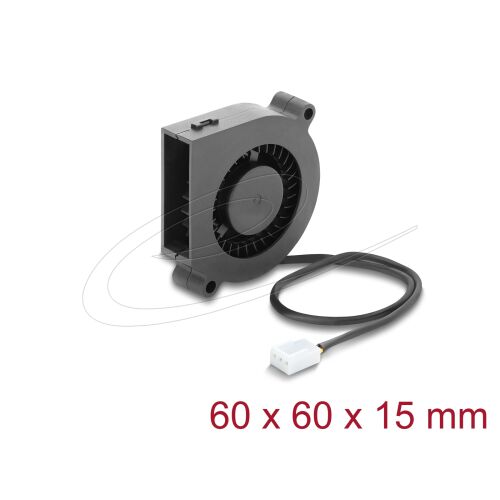 Delock Radiális ventilátor / fúvóventilátor 12 V DC 60 x 60 x 15 mm, 3 tűs ventilátorcsatlakozóval, fekete