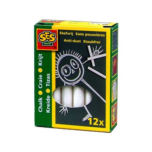 SES Creative Kreide 12er Pack weiße staubfreie Kreidesticks zum Schreiben und Zeichnen auf Tafeln