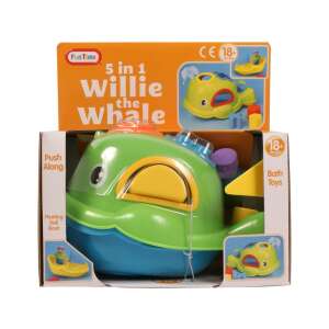 FunTime Willie китът 5 в 1 играчка за баня, зелена играчка за баня с форма на кит с множество функции, включително сортиране на форми, пръскане с вода и бутане - Игра в банята