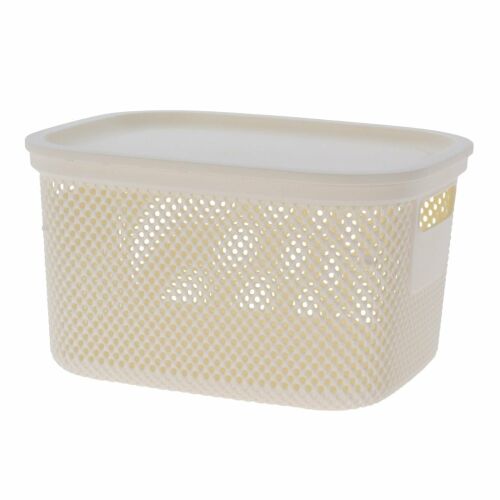 Tárolókosár fedéllel, 6 L, perforált műanyagból, Storage Solutions, fehér 174184862 - Tárolódoboz és kosár