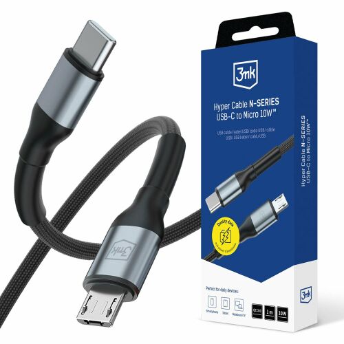 3mk Hyper Cable N-SZÉRIA USB-C / MicroUSB 1m QC 3.0 5V/2A 10W - fekete 174190840 - Kábel