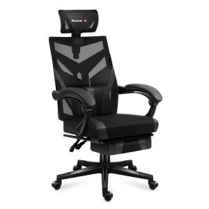 Huza Astro 5.0 Black Gaming Chair with footrest, front view - Gaming Chair