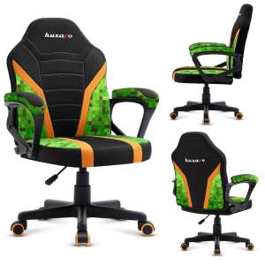 HuzaRo Happy 1.0 Pixel Gamer Chair, black and green, 3/4 view - Gaming Chair