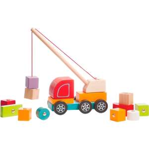 Cubika Holz-Kranwagen mit magnetischen Blöcken, Bauspielzeug für Kinder - Cubika