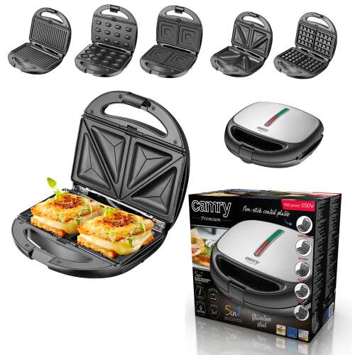 Camry CR 3042 5-in-1 Multi-functional Sandwich Maker Collage with Accessories and Box