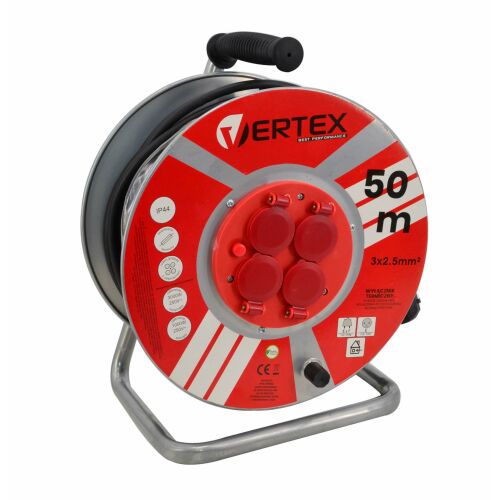 Hosszabbító kábel orsóval, Vertex, 25m, piros/fekete 174387020 - Hosszabbító